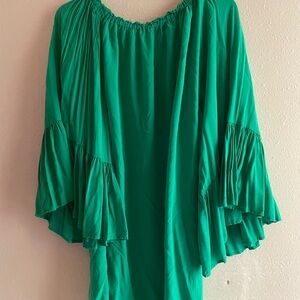 Green Off-Shoulder Dress with Ruffled Sleeves